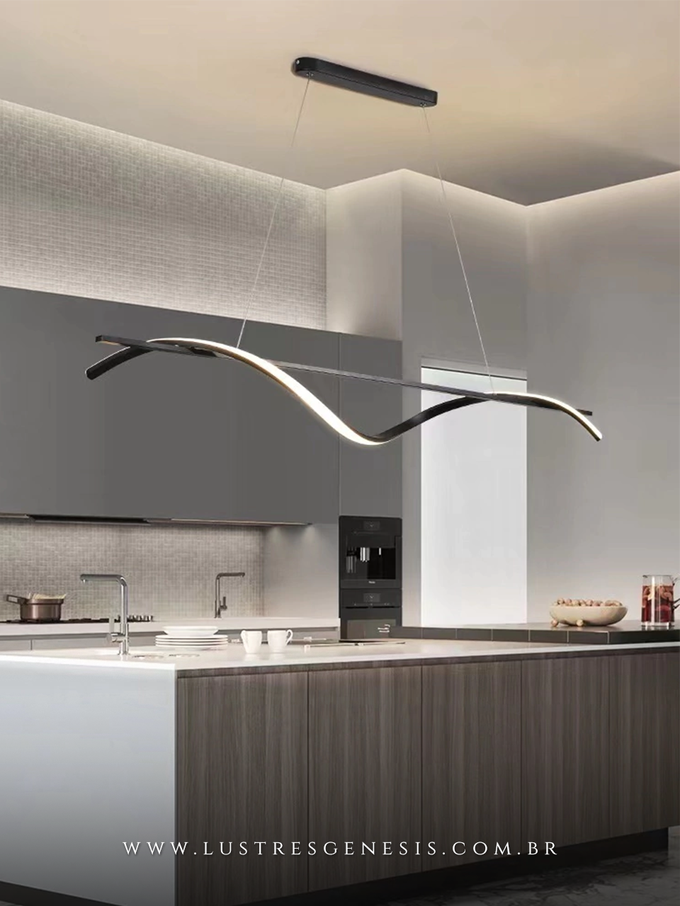 Lustre pendente de LED moderno dourado com design ondulado para decora&ccedil;&atilde;o interior -  Lustres G&ecirc;nesis Site online venda de Lustres e Ilumina&ccedil;&atilde;o